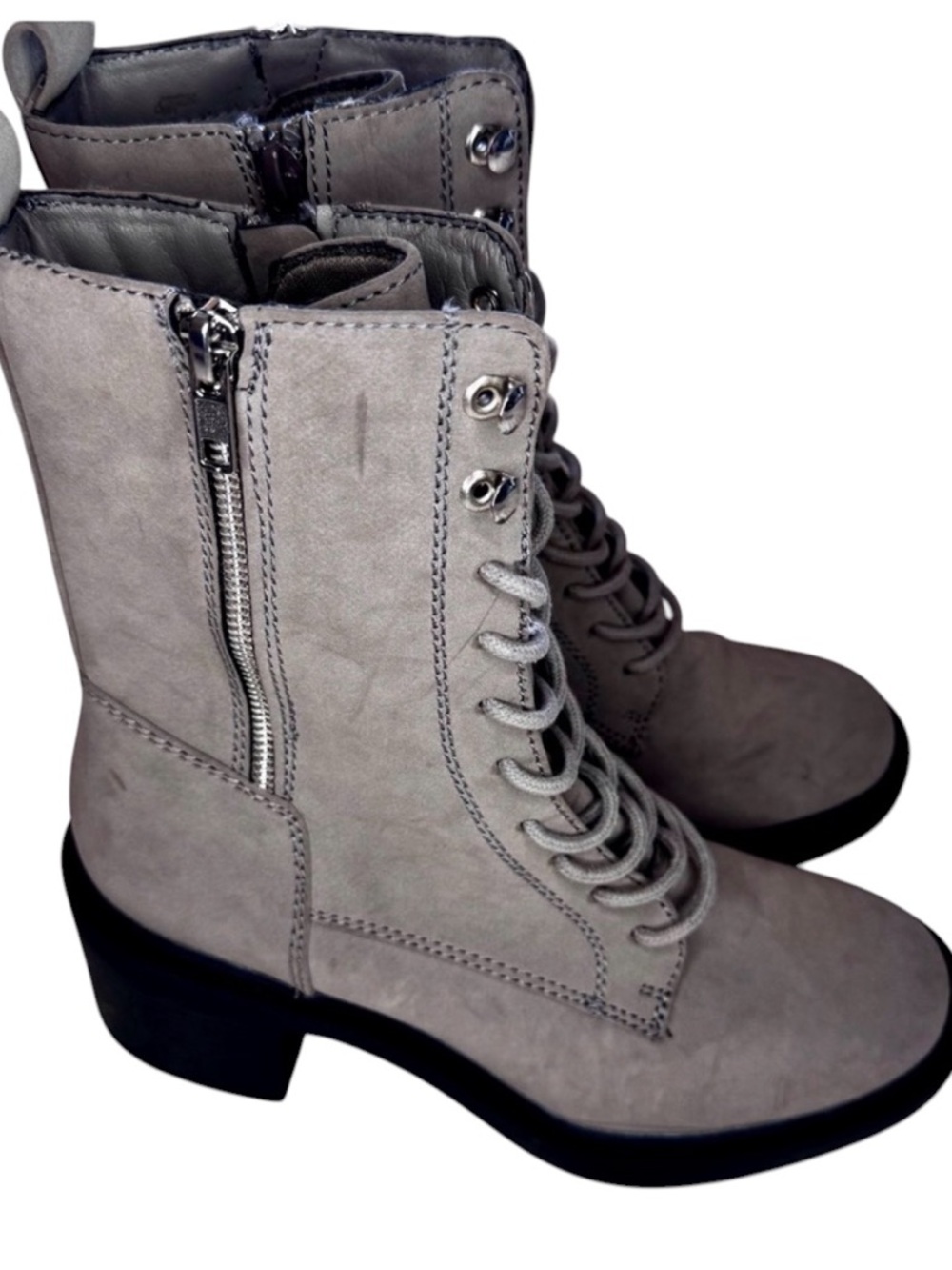 MIA Gray Combat & Moto Boots Zippered Heeled Grunge Y2K Avant Garde Castlecore